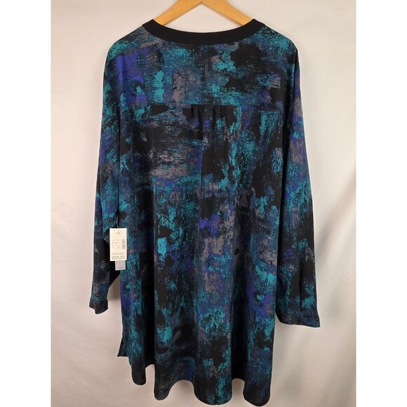 Catherines Women's Top Plus Size 4X Green V-Neck Long Sleeve Button Down Blouse - Picture 14 of 15